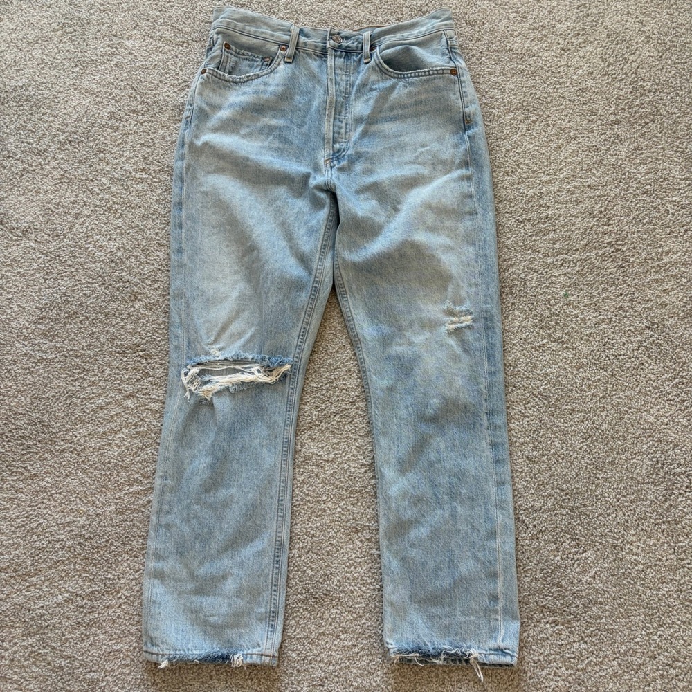 Agolde Riley Jeans Womens 28 Light Wash Distressed‎ Straight Leg Button Fly